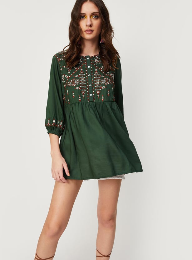 Women Embroidered Button-Down Tunic