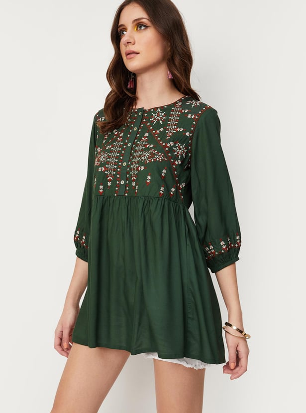 Women Embroidered Button-Down Tunic