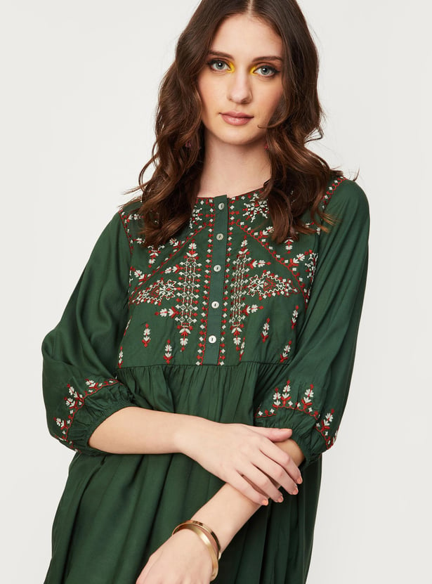 Women Embroidered Button-Down Tunic