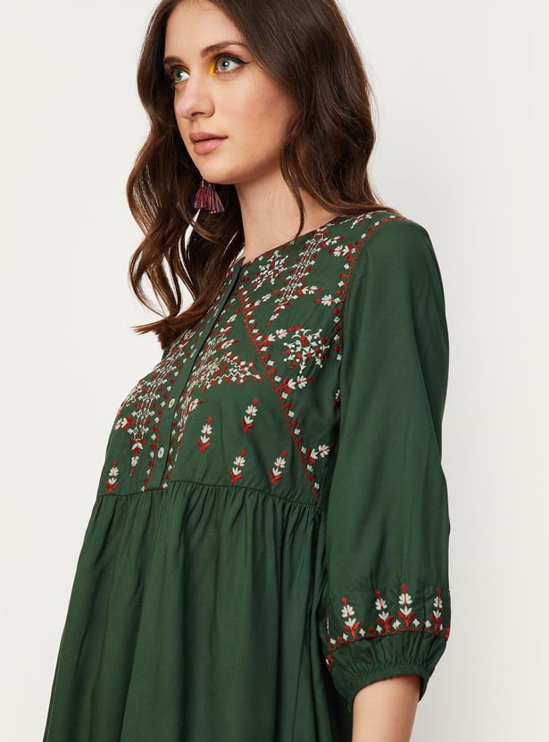 Women Embroidered Button-Down Tunic