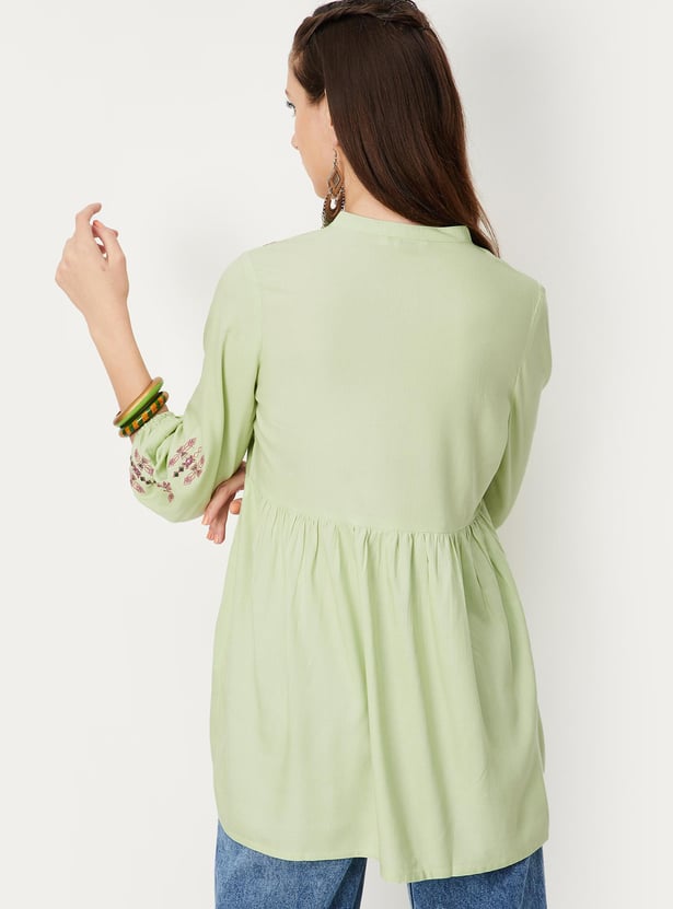 Women Embroidered Blouson Sleeve Tunic