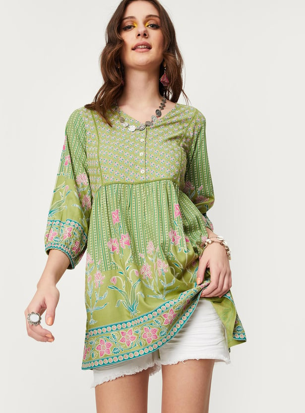 Women Printed V-neck Tunic