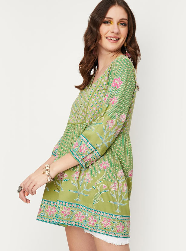 Women Printed V-neck Tunic