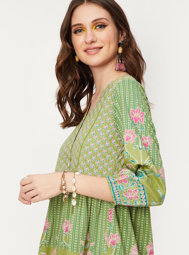 Women Printed V-neck Tunic