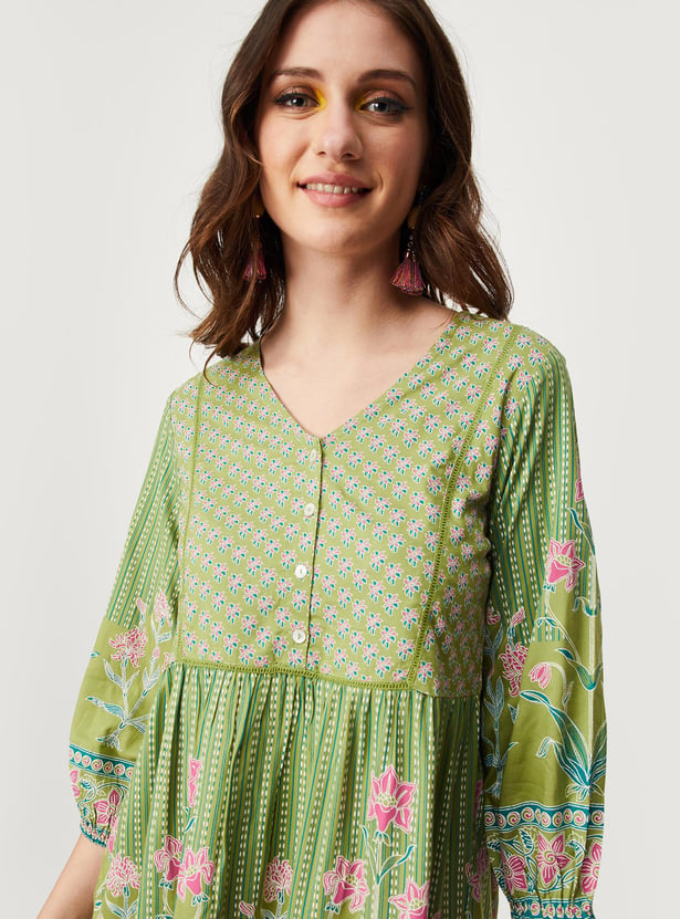 Women Printed V-neck Tunic