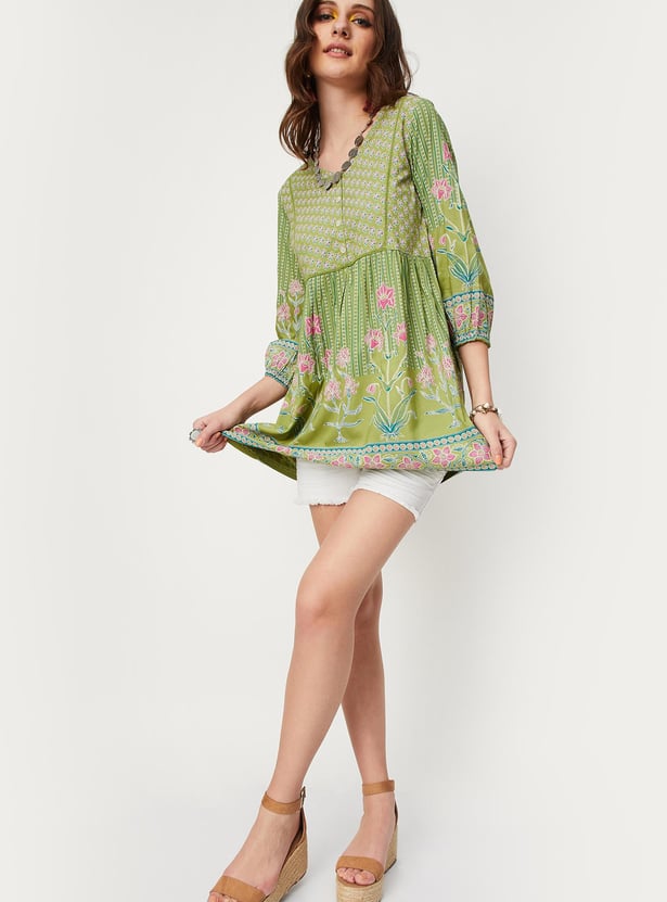 Women Printed V-neck Tunic