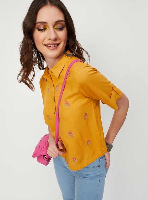 Women Embroidered Button-Down Top