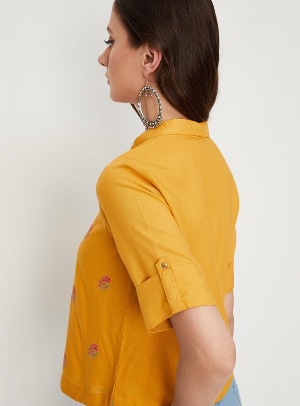 Women Embroidered Button-Down Top