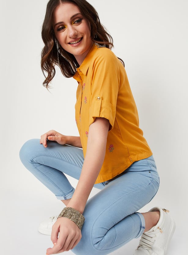 Women Embroidered Button-Down Top