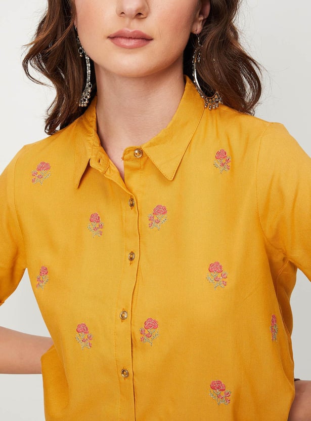 Women Embroidered Button-Down Top