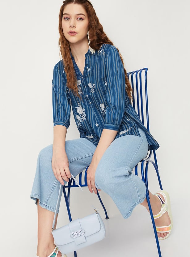 Texture Knit And Print Mixed Hi Low Hem Top main image 0