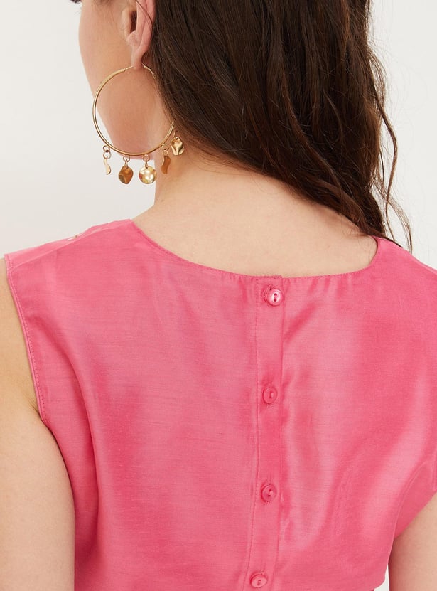 Women Embroidered Round Neck Crop Top