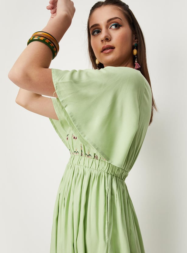 Women Embroidered Flutter Sleeve Dress