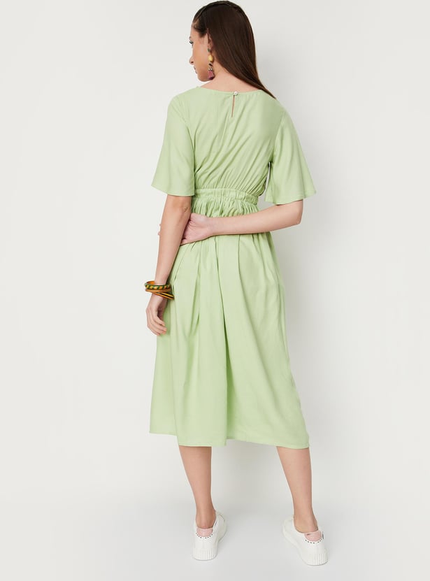 Women Embroidered Flutter Sleeve Dress