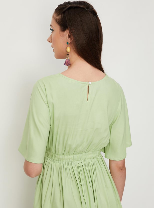 Women Embroidered Flutter Sleeve Dress