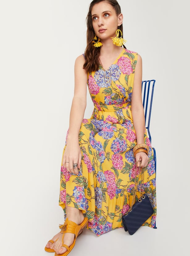 Women Floral Printed Tiered Maxi Dress