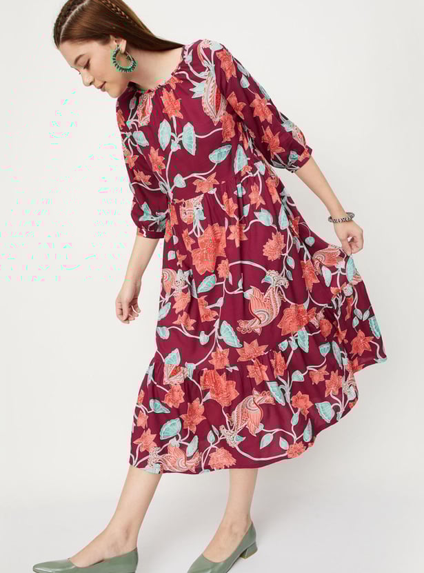 Women Printed Tiered Midi Dress