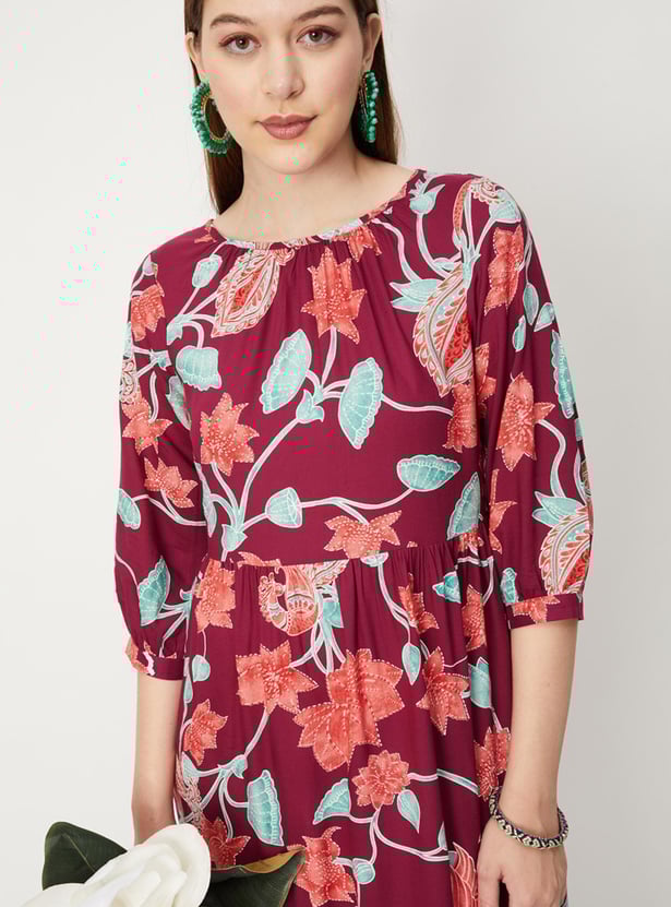 Women Printed Tiered Midi Dress