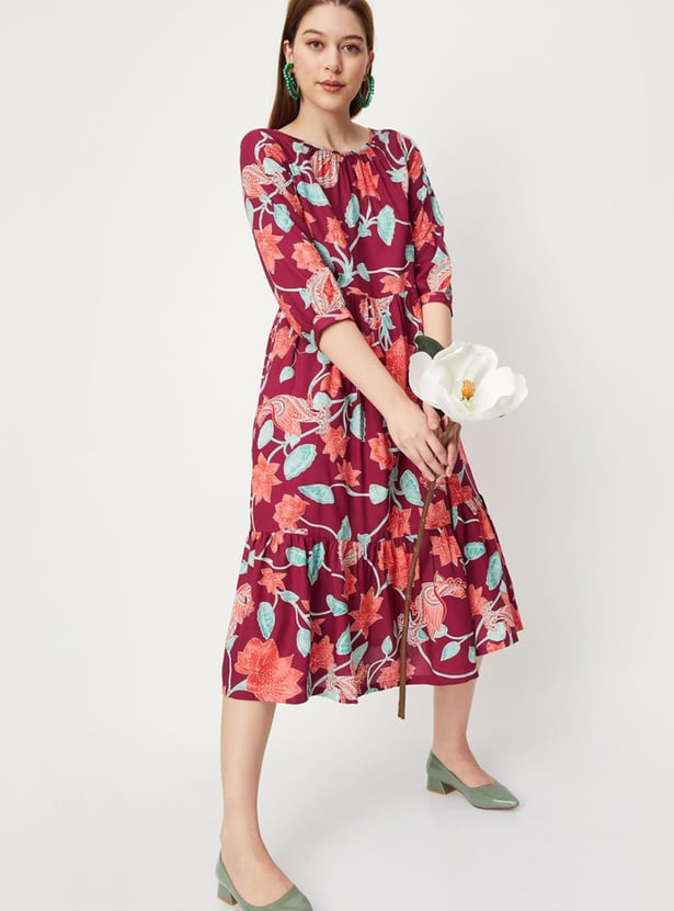 Women Printed Tiered Midi Dress