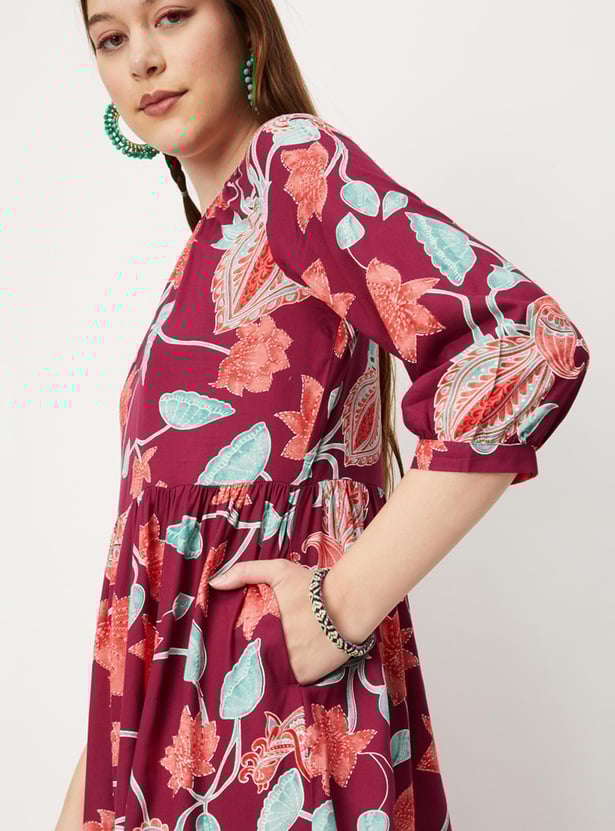 Women Printed Tiered Midi Dress