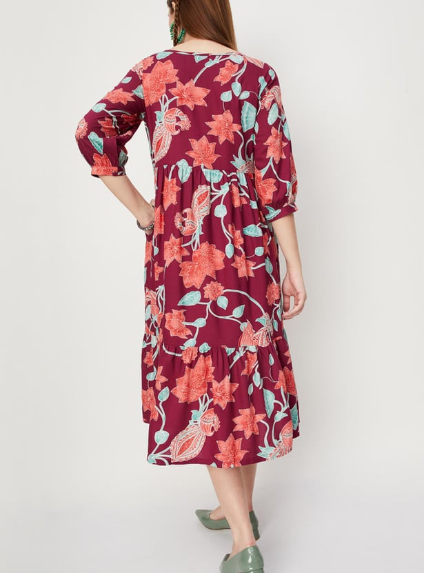 Women Printed Tiered Midi Dress
