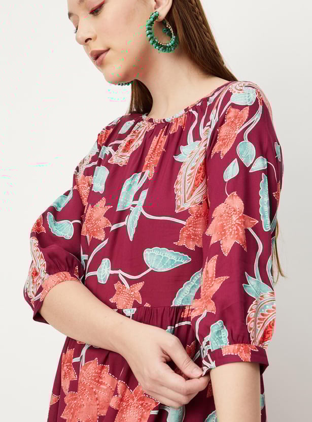 Women Printed Tiered Midi Dress