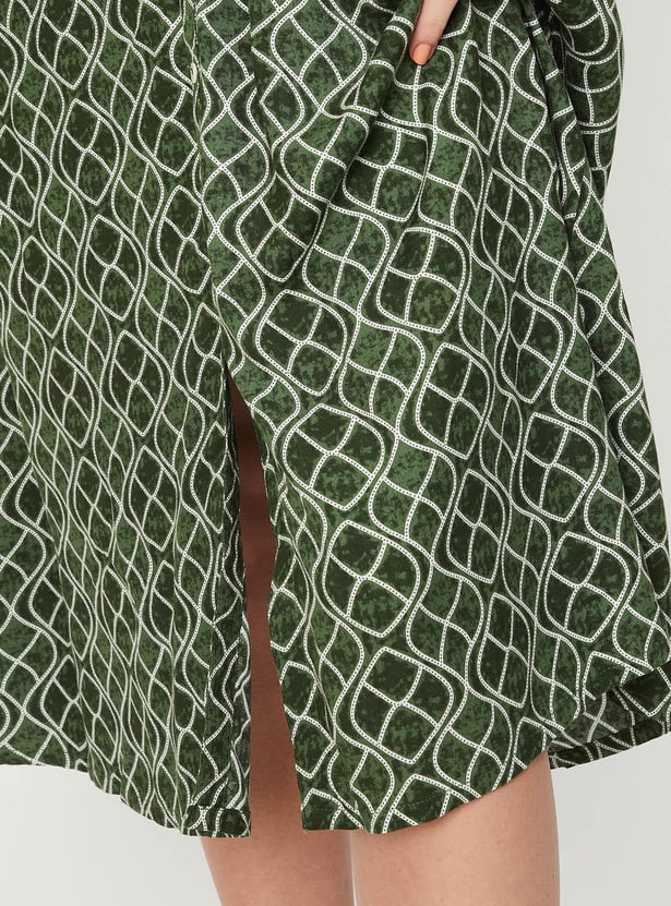 Women Printed Melon Sleeve Shirt Dress