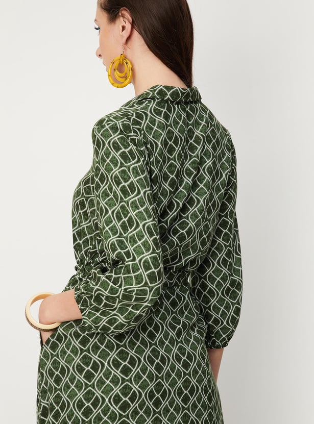 Women Printed Melon Sleeve Shirt Dress
