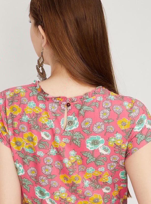 Women Floral Printed Cap Sleeves A-line Dress