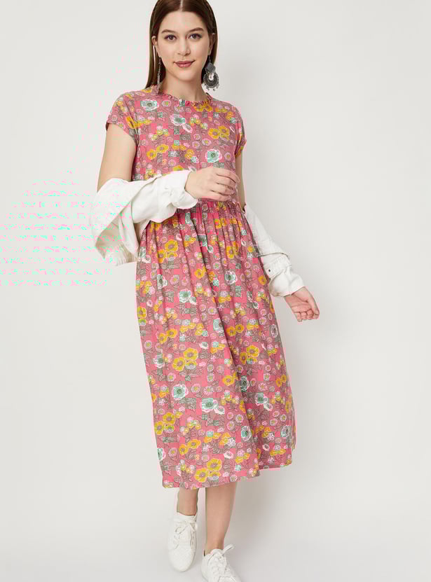 Women Floral Printed Cap Sleeves A-line Dress