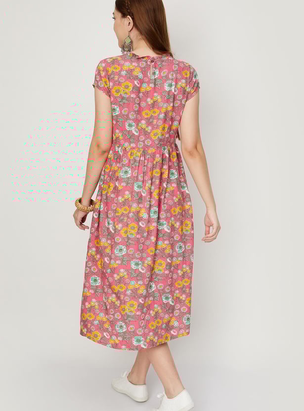 Women Floral Printed Cap Sleeves A-line Dress