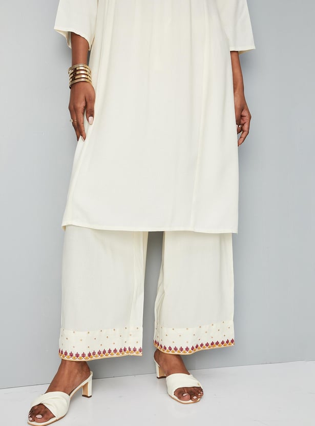 Women Embroidered Hem Palazzos