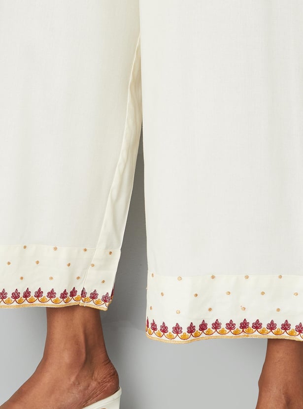 Women Embroidered Hem Palazzos