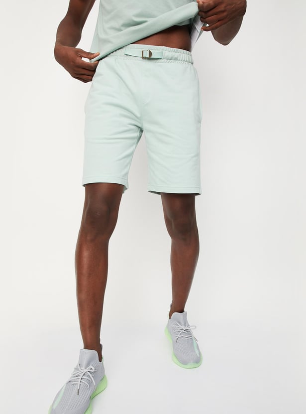 Men Solid Athleisure Knit Shorts