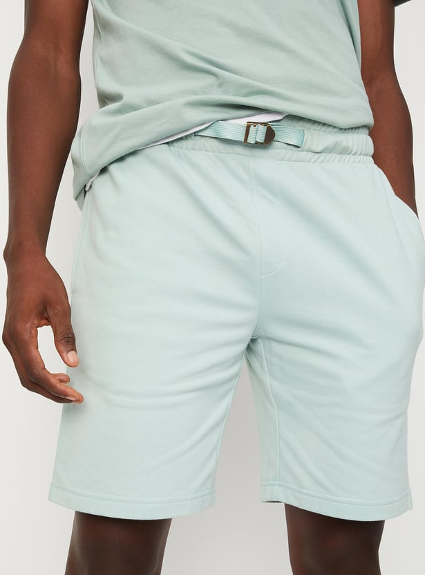 Men Solid Athleisure Knit Shorts