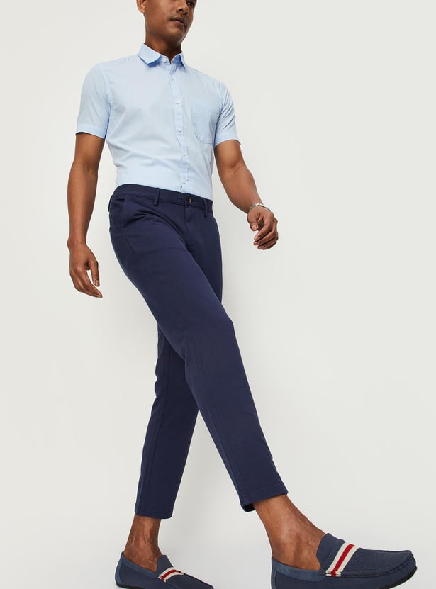 Men Solid 4 Way Stretch Fit Crop Fit Chinos