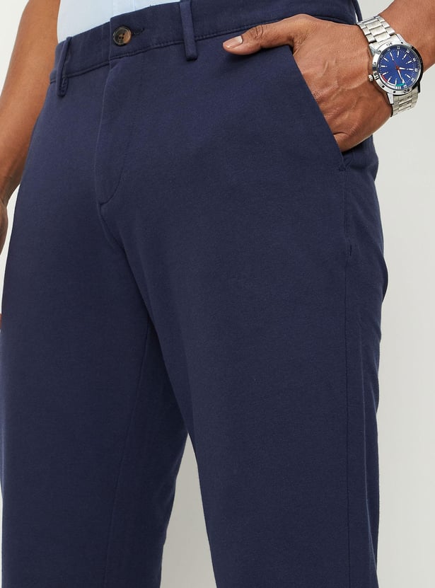 Men Solid 4 Way Stretch Fit Crop Fit Chinos
