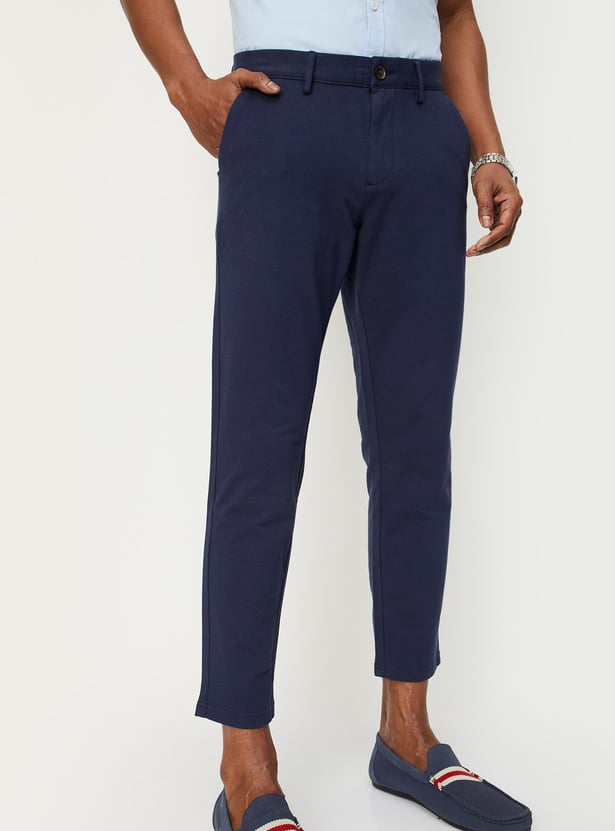 Men Solid 4 Way Stretch Fit Crop Fit Chinos