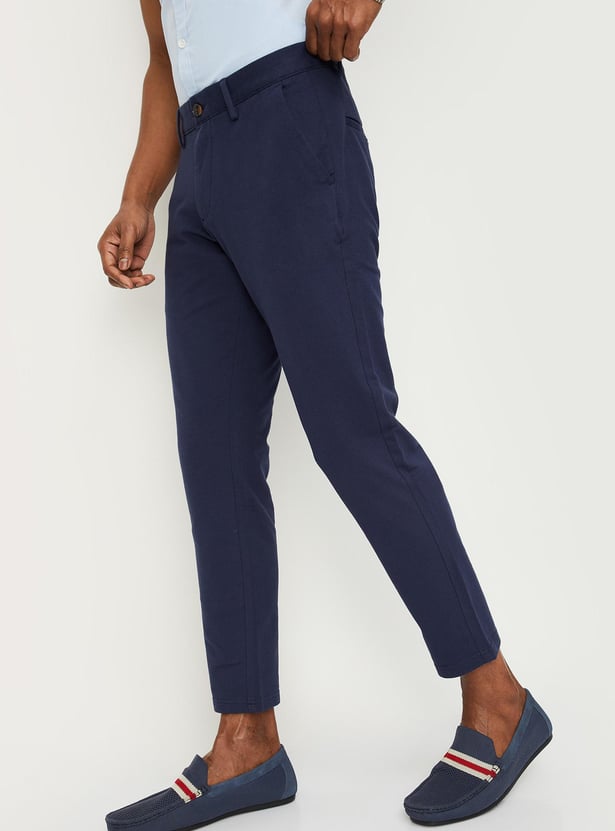 Men Solid 4 Way Stretch Fit Crop Fit Chinos