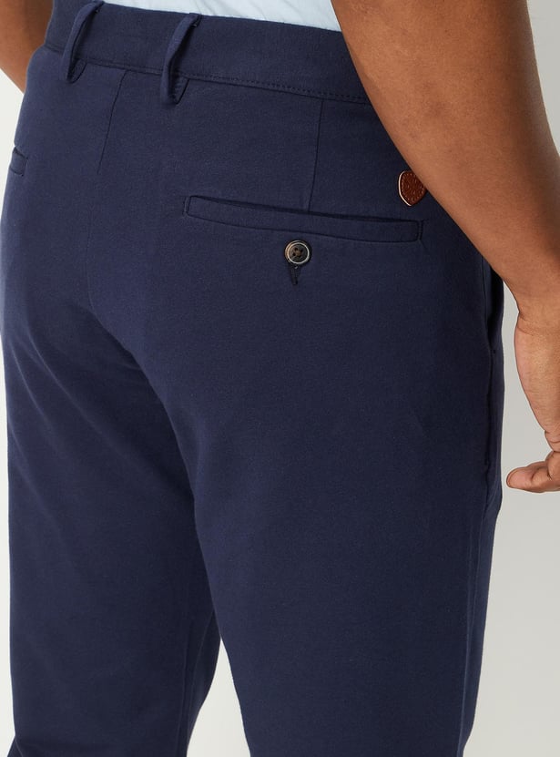 Men Solid 4 Way Stretch Fit Crop Fit Chinos
