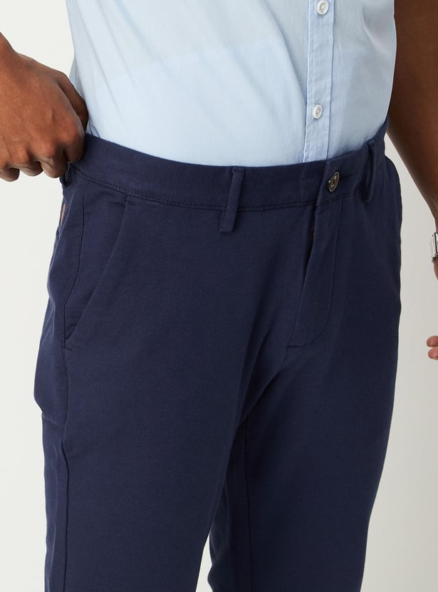 Men Solid 4 Way Stretch Fit Crop Fit Chinos