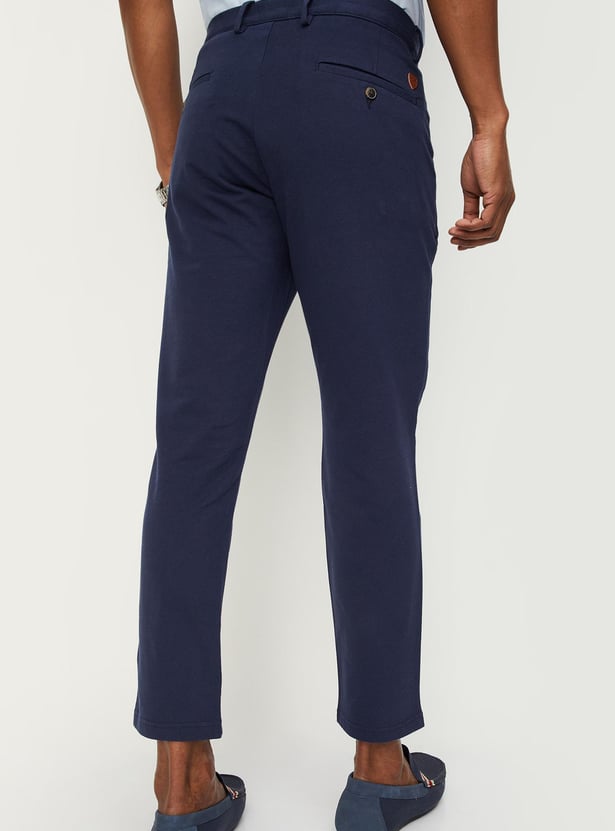 Men Solid 4 Way Stretch Fit Crop Fit Chinos