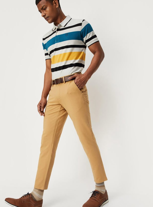 Men Solid 4 Way Stretch Fit Crop Fit Chinos