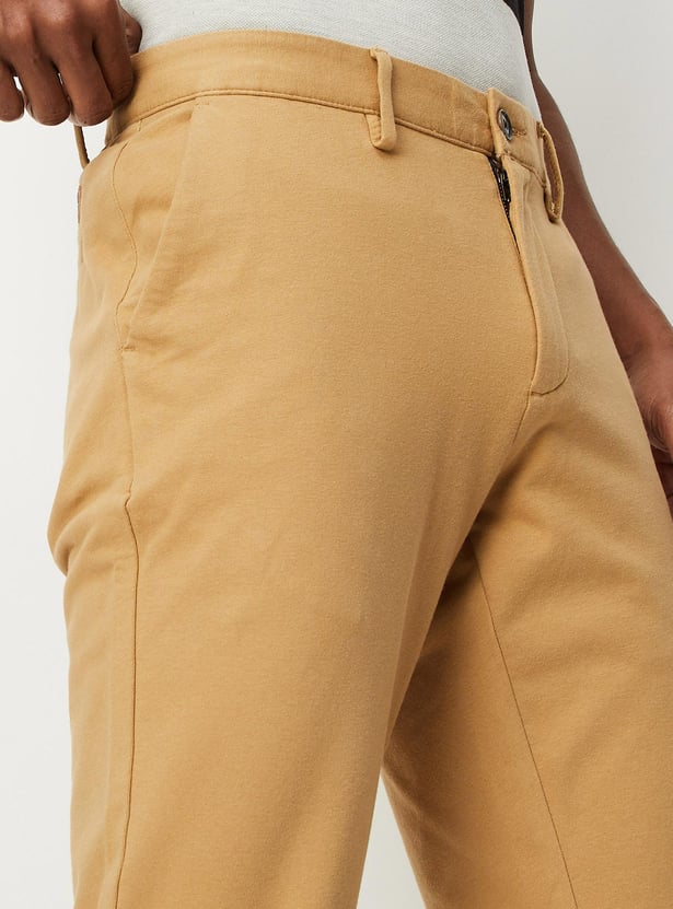 Men Solid 4 Way Stretch Fit Crop Fit Chinos