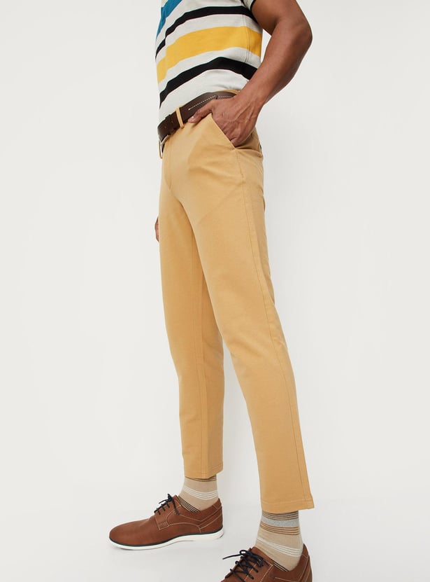 Men Solid 4 Way Stretch Fit Crop Fit Chinos