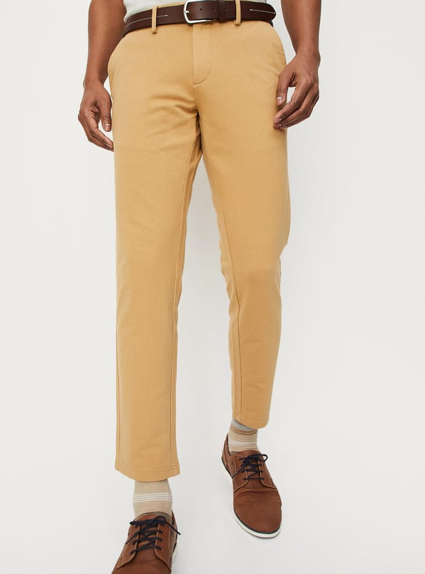 Men Solid 4 Way Stretch Fit Crop Fit Chinos