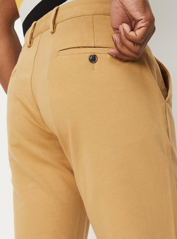 Men Solid 4 Way Stretch Fit Crop Fit Chinos