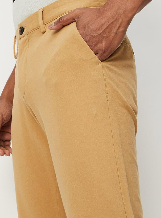 Men Solid 4 Way Stretch Fit Crop Fit Chinos