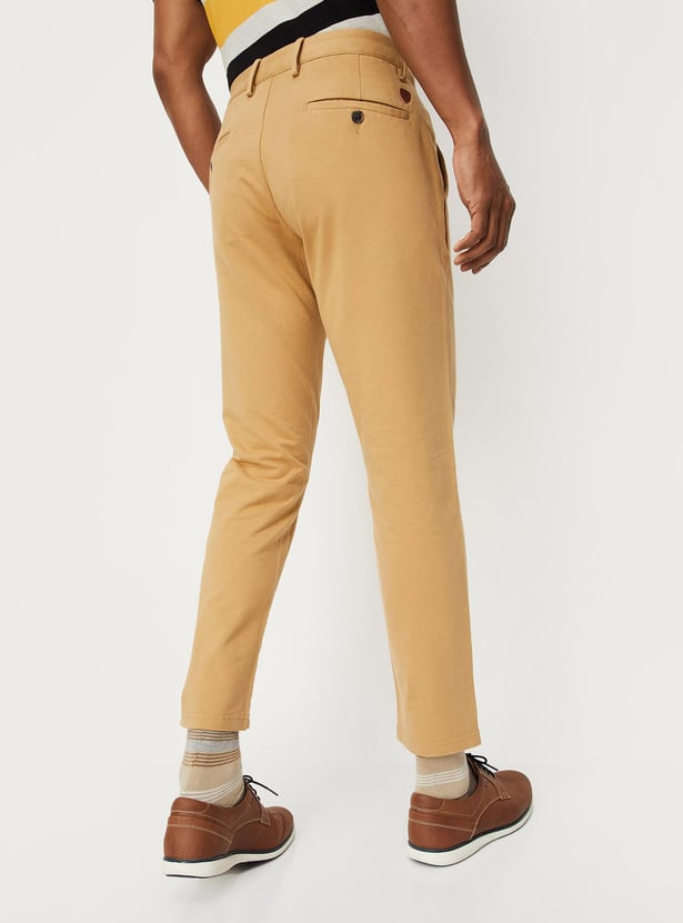 Men Solid 4 Way Stretch Fit Crop Fit Chinos