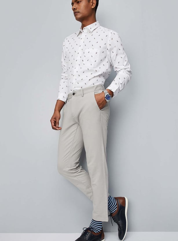 Men Solid 4 Way Stretch Fit Crop Fit Chinos